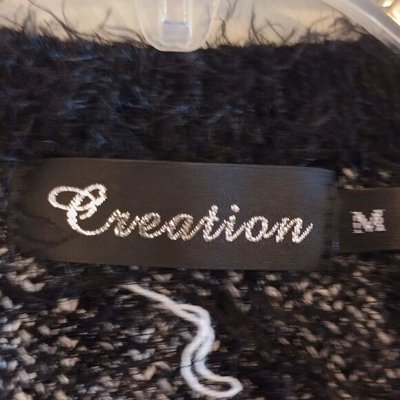 Creation Shaggy Oversized Cardigan Black Red Wool Blend Retro 80s Open Front M - Picture 4 of 5